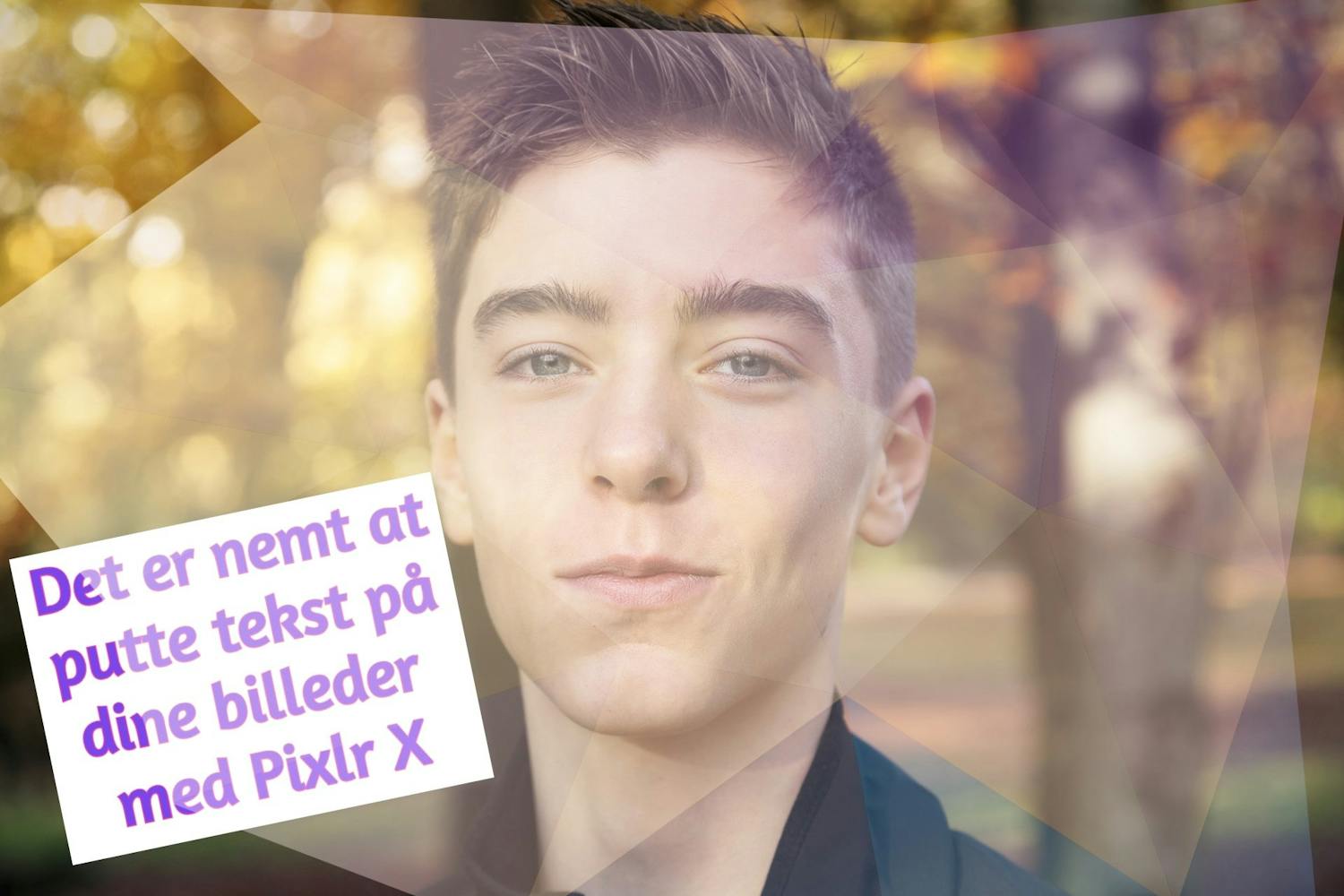 Dreng med tekst skrevet på billedet
